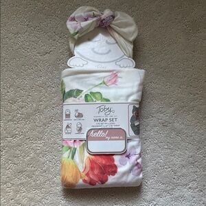 Kids Floral Wrap Set - White and Multicolor wrap and headband